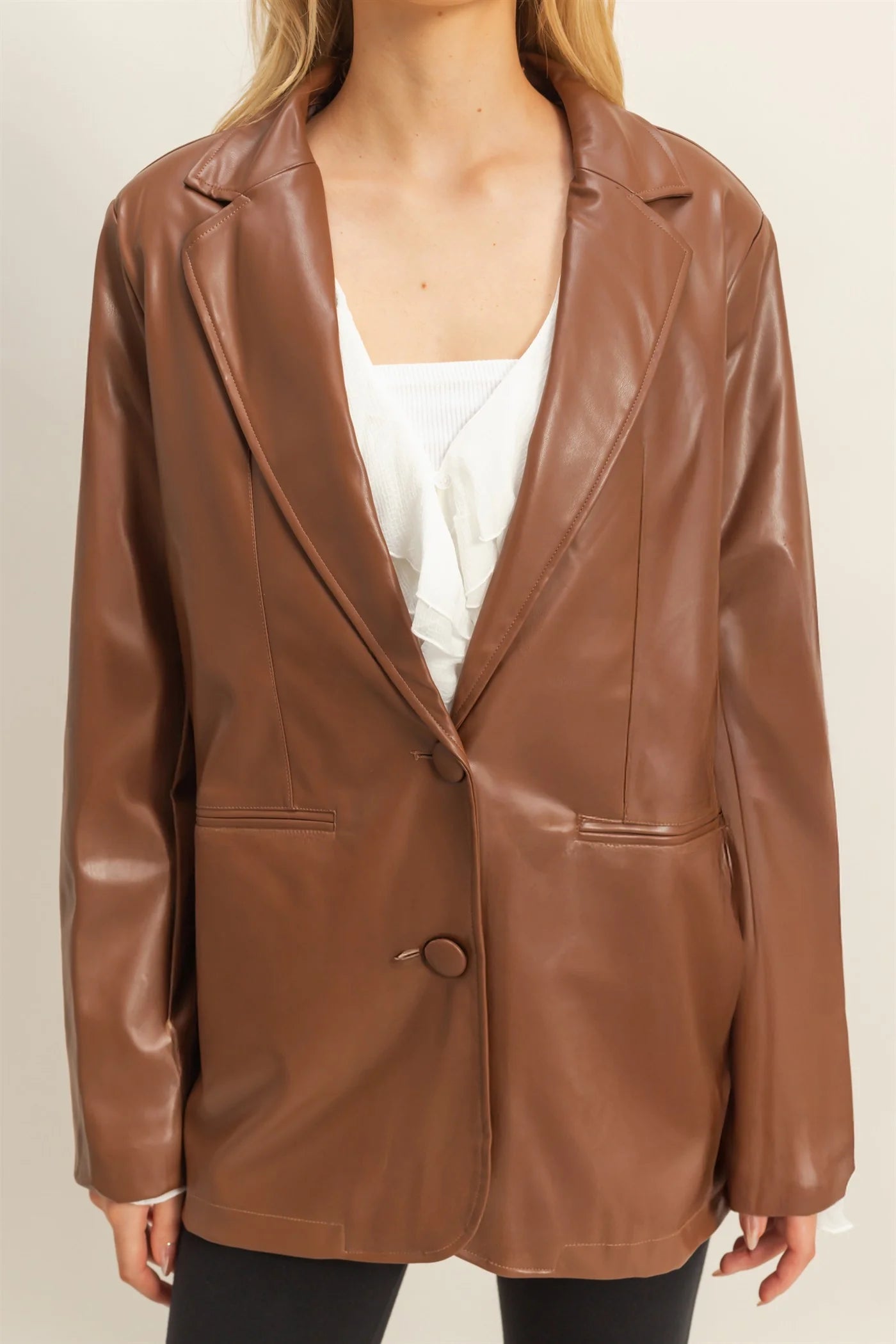 Hyfive Manhattan Nightfall Leather Blazer – Oversized PU Jacket HYFIVE INC