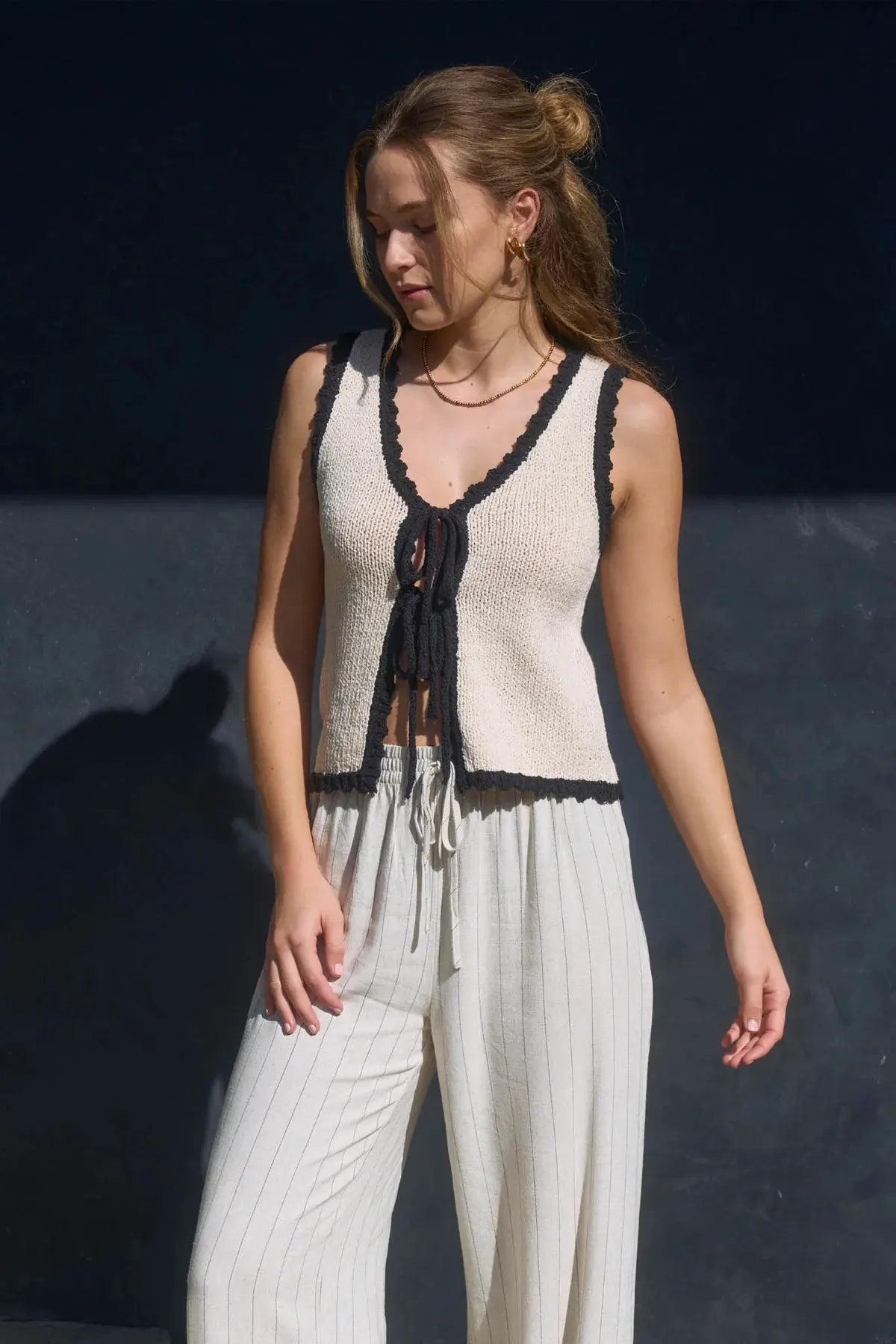 Lover Girl Knitted Vest NATURAL-L BLU PEPPER