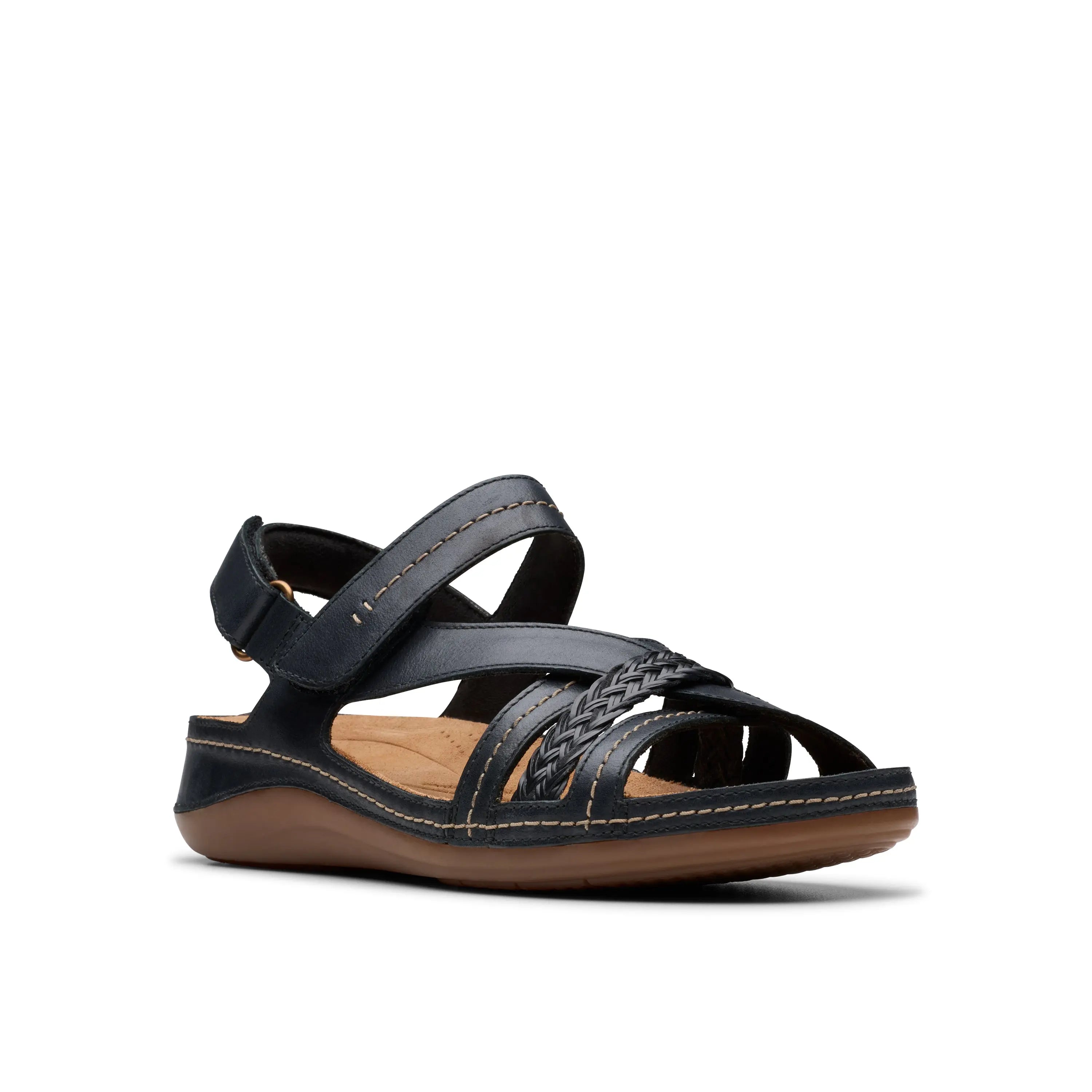 Clarks Cecily Strap – Leather Comfort Sandal with Cushion Footbed BLACK-COMBI-M-10 CLARKS