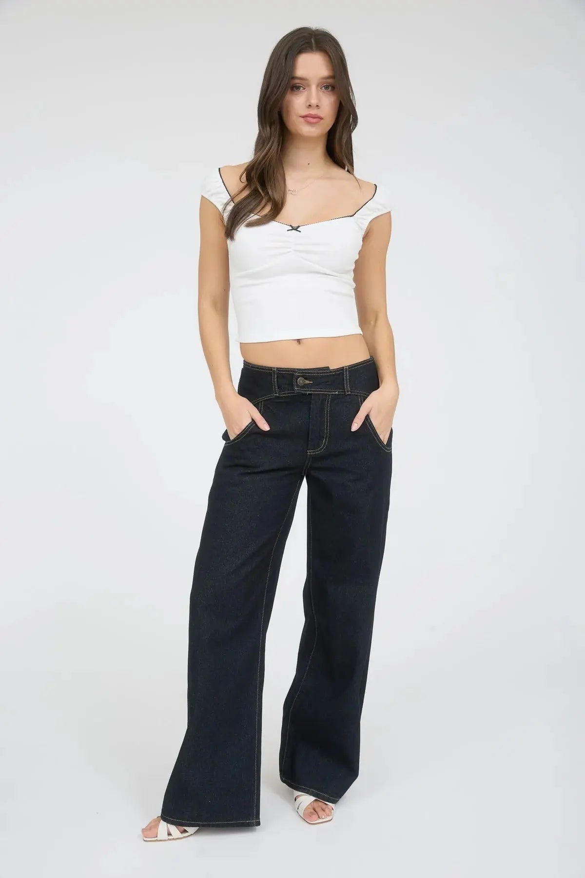 Blu Pepper Lovely Times Top – Sweetheart Cropped Knit with Bow Detail BLU PEPPER