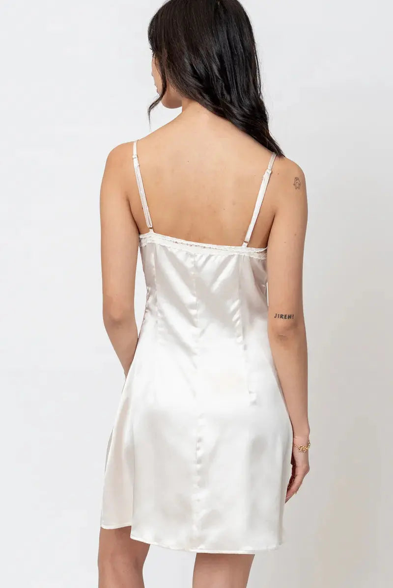 En Crème Summer Escape Dress – Satin Mini Slip with Lace Trim EN CREME