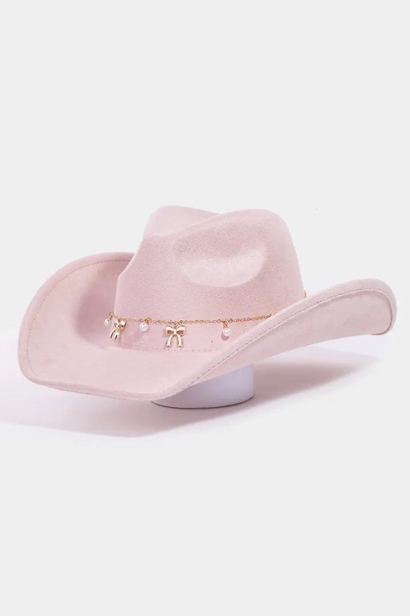 Fame Accessories Sweetheart Charm Hat – Pearl & Heart Accents, Western Style FAME ACCESSORIES