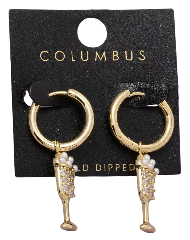 Fame Champagne Glow Earrings – Gold-Dipped CZ & Pearl Hoops FAME ACCESSORIES
