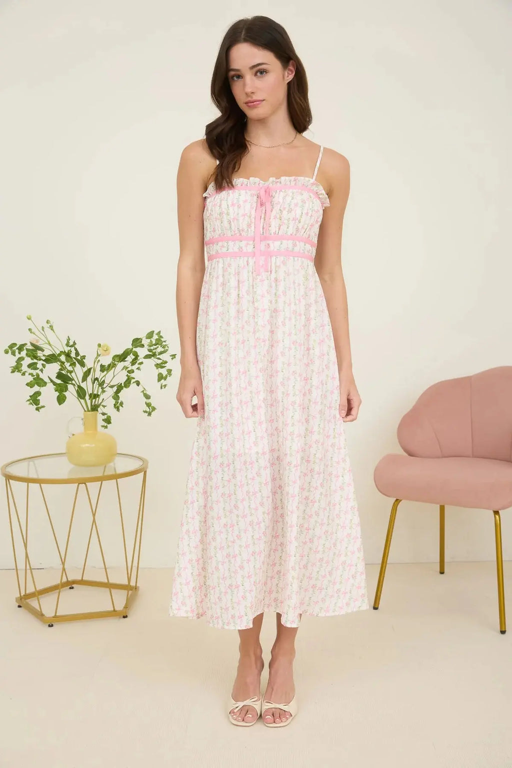 Summer Gal Dress by Blu Pepper – Floral Midi with Ruffle Trim