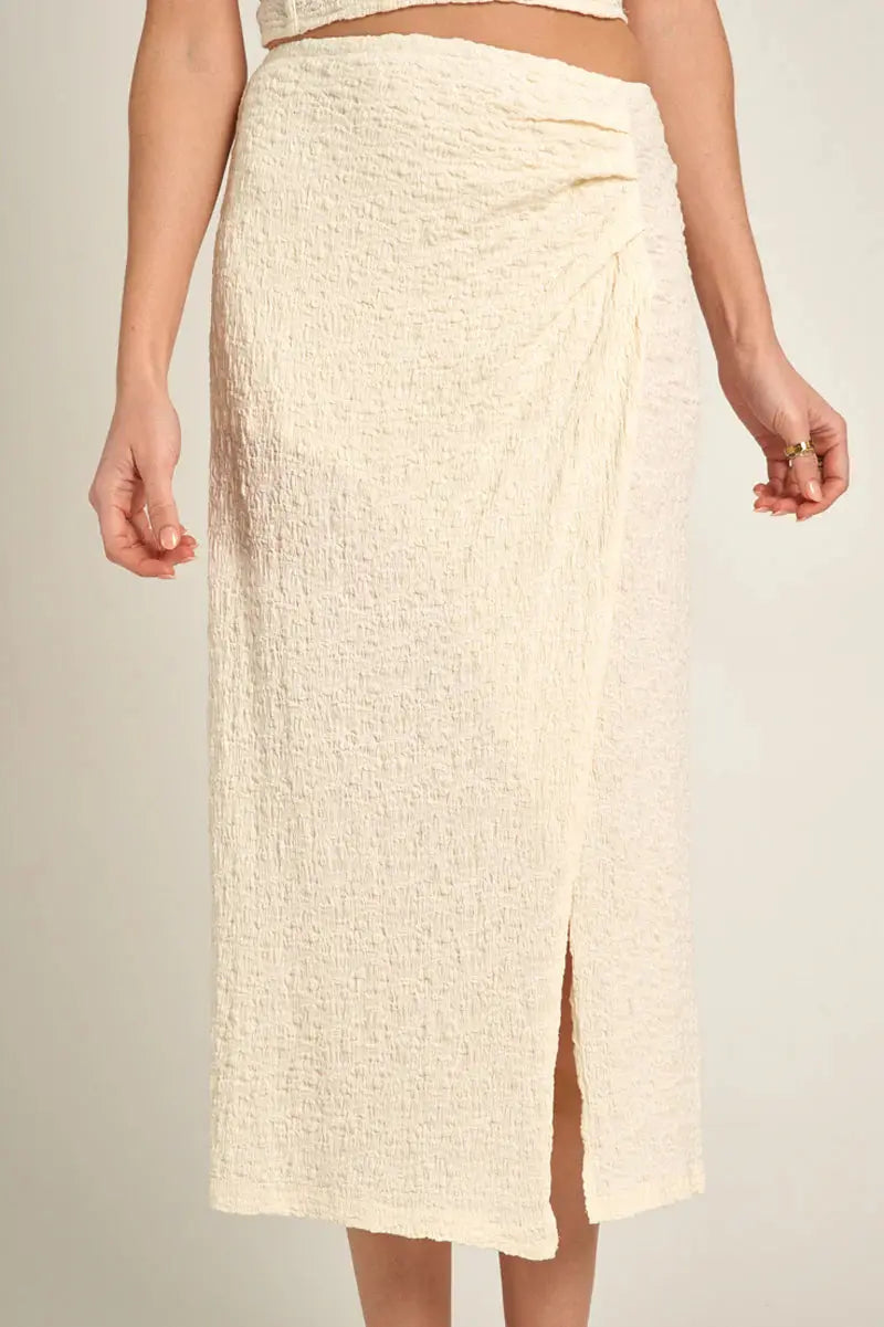 En Crème Sail Away Skirt – Textured Midi Skirt with Front Slit IVORY-L EN CREME