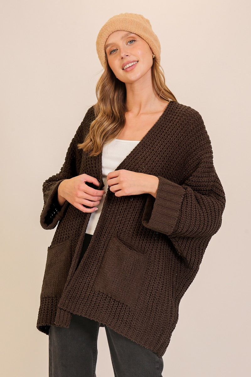 Timing Inc. Harper Haven Cardigan – Cozy Open-Front Knitwear CHOCOLATE / L TIMING INC
