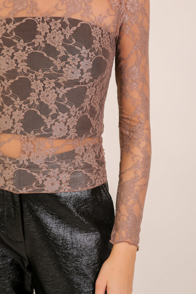 Timing Inc. Gardenveil Lace Top – Elegant Sheer Lace High-Neck Blouse TIMING INC