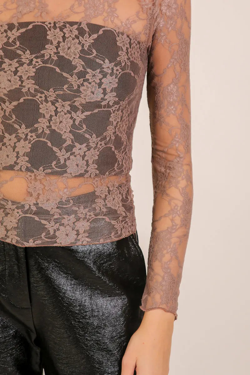 Timing Inc. Gardenveil Lace Top – Elegant Sheer Lace High-Neck Blouse TIMING INC