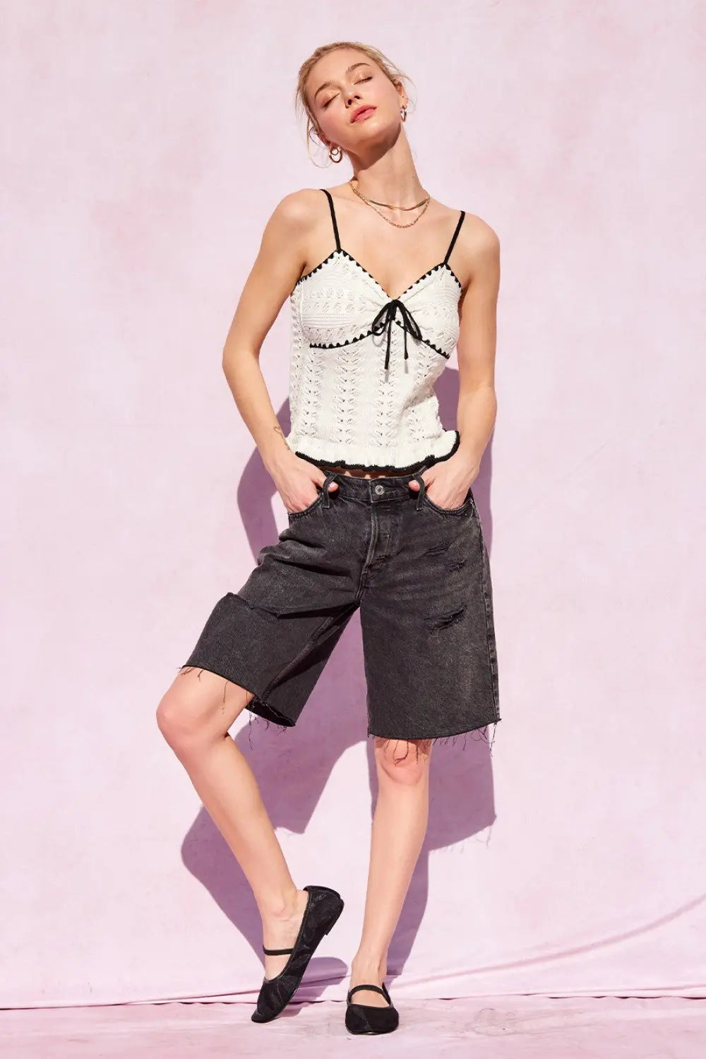 Illa Illa Sweet Life Top – Crochet Knit Sleeveless V-Neck Cami ILLA ILLA