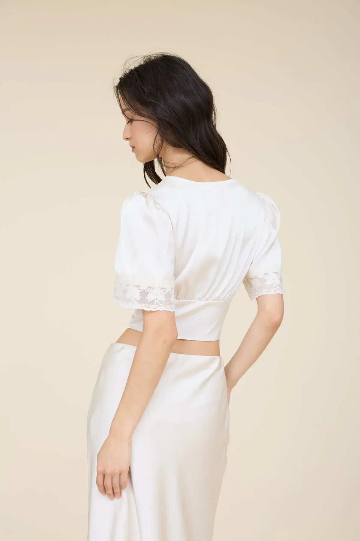 Blu Pepper Enchanted Evening Top – Romantic Satin Crop Top with Lace Trim Product variant