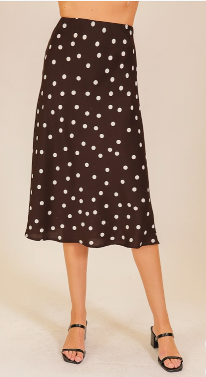 Timing Colette Midi Dot Skirt – High-Waisted Satin Skirt TIMING INC