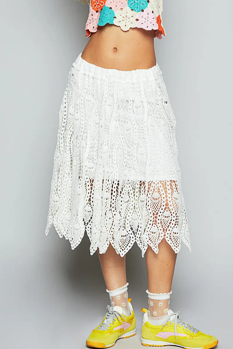 Pol Clothing Inc. Summer Sparks Skirt – Crochet Midi Skirt with Lining in 100% Cotton NATURAL-O-S POL CLOTHING, INC