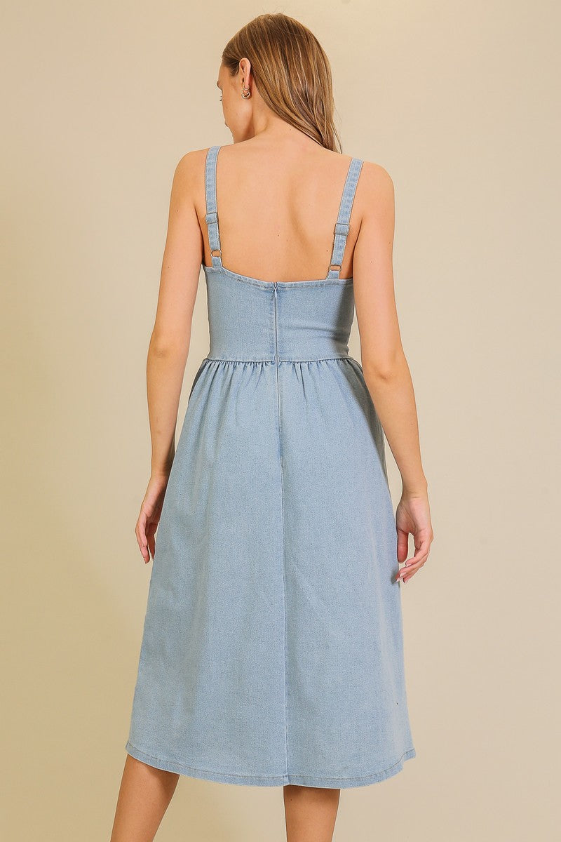 Timing Everleigh Midi Dress – Stretch Denim Fit & Flare Dress TIMING INC