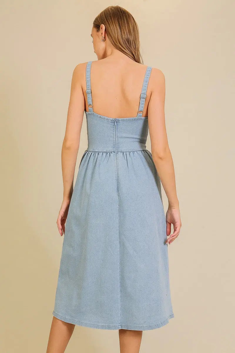 Timing Everleigh Midi Dress – Stretch Denim Fit & Flare Dress TIMING INC
