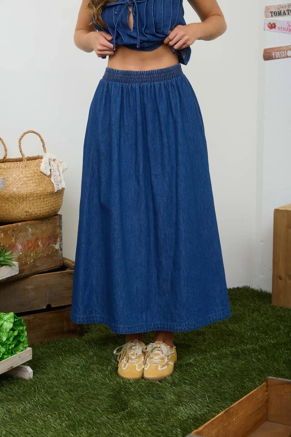 Blu Pepper Lovely Day Skirt – Denim High Waist Maxi Skirt BLU PEPPER