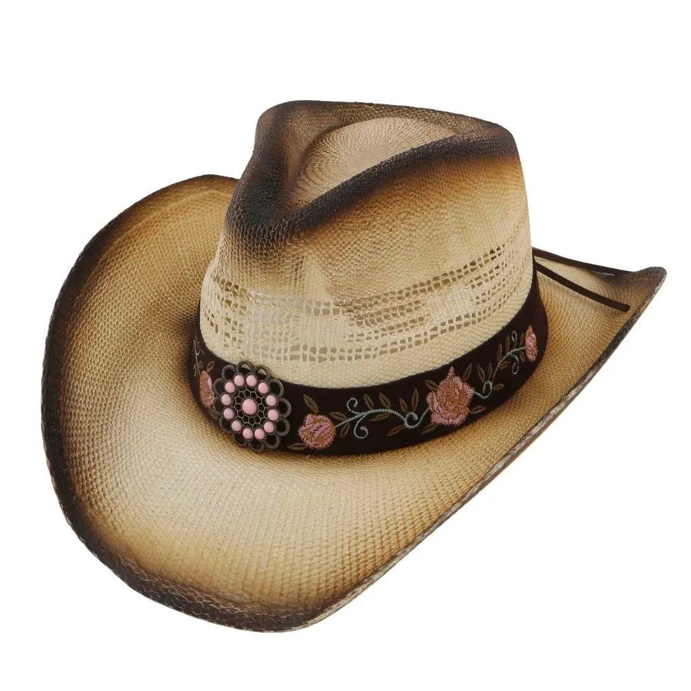 Joia Accessories Cora Cowboy Hat – Floral Embroidery & Pink Stones JOIA TRADING CO.