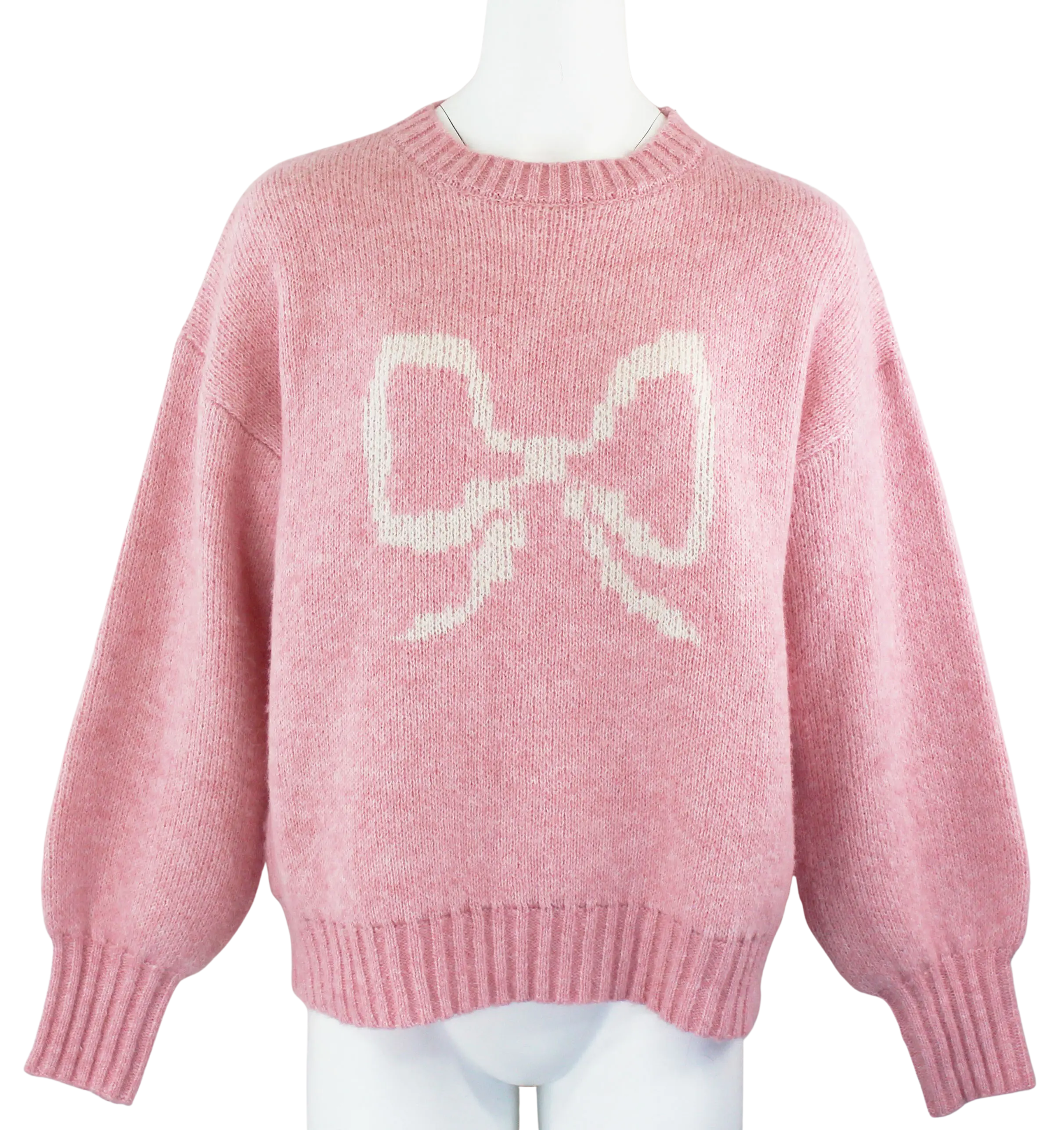 Blu Pepper Babes In Bow Sweater – Soft Knit Pullover with Bow Design PINK / L BLU PEPPER