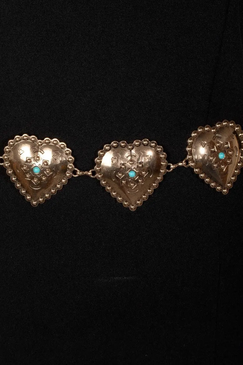Fame Accessories Indie Heart Chain Belt – Vintage Turquoise Stud Waist Chain FAME ACCESSORIES