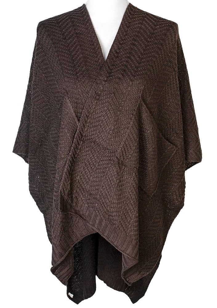 Joia Cocoa Cozy Cape – Soft Textured Knit Layering Essential BROWN JOIA TRADING CO.