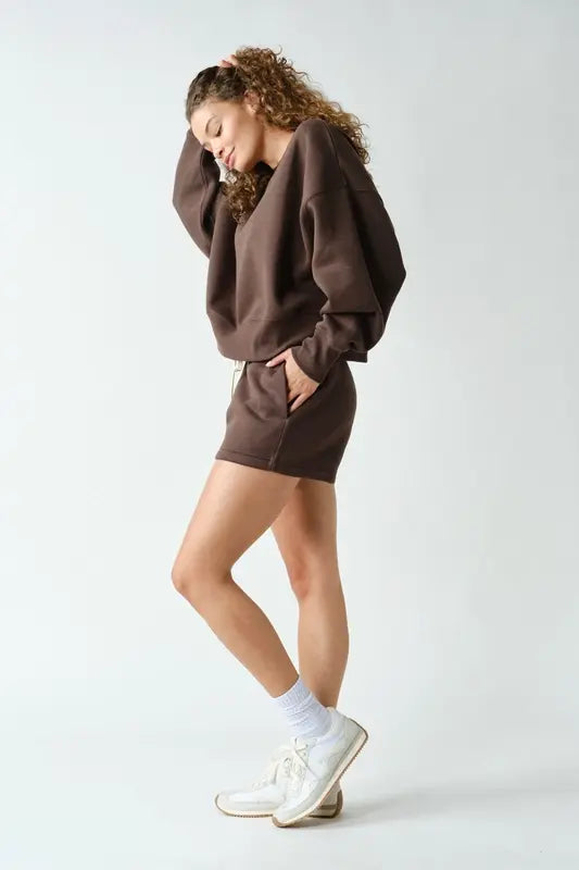 Mono B CloudWalk Long Sleeve Fleece Crewneck Balloon Sleeve Pullover Sweatshirt