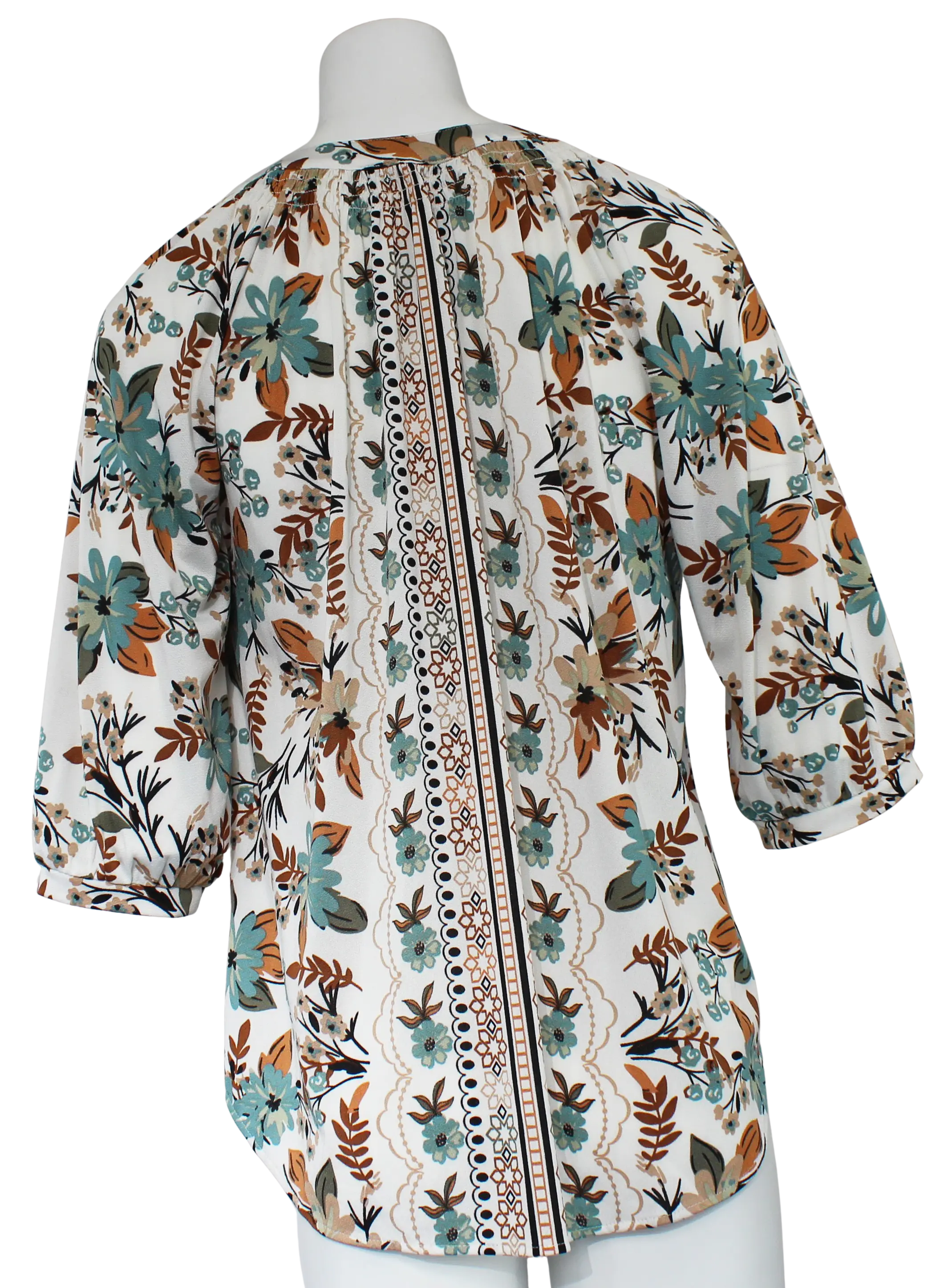 L. Hamrick Camila Print Top – 3/4 Sleeve Floral Blouse L HAMRICK