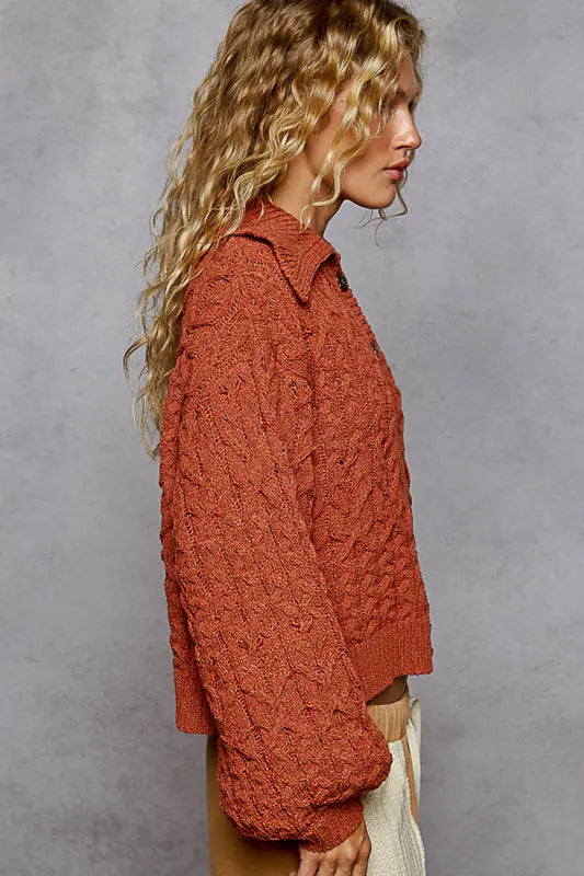 Pol Clothing Pickin’ Pumpkins Cardigan – Chenille Cropped Sweater POL CLOTHING, INC