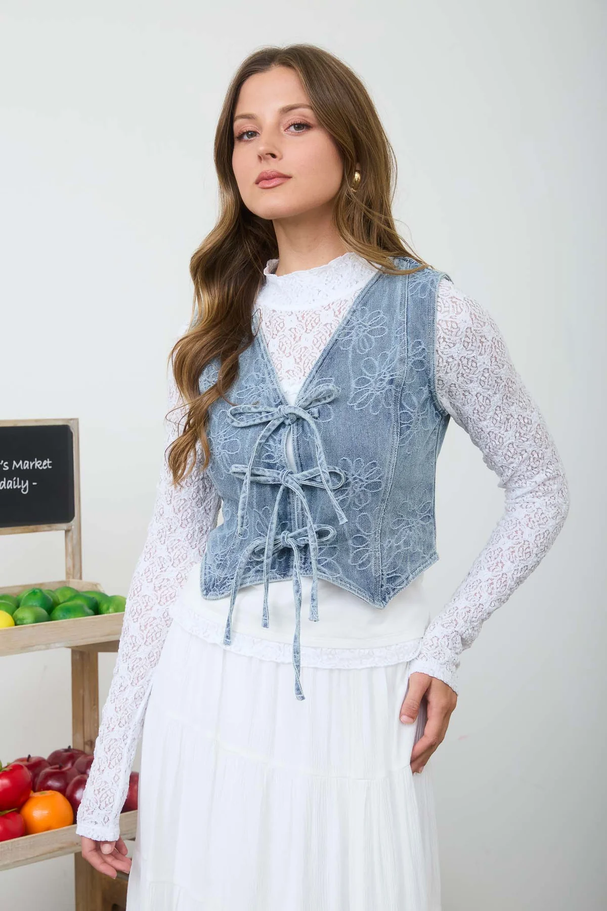 Blu Pepper Wildflower Denim Vest – Vintage Charm Tie Vest BLU PEPPER