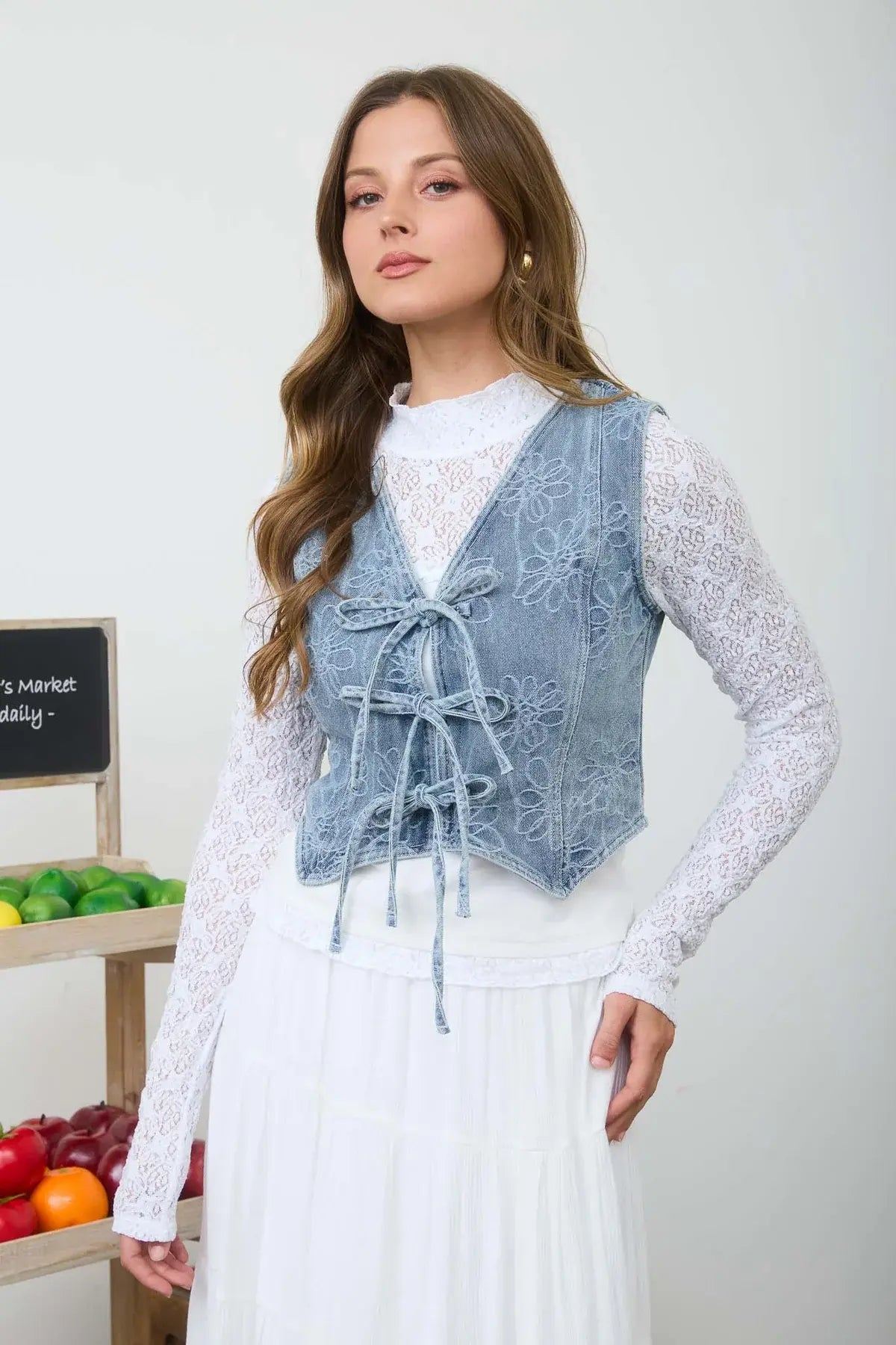 Blu Pepper Wildflower Denim Vest – Vintage Charm Tie Vest BLU PEPPER