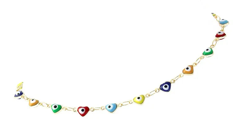 Joia Evil Eye Rainbow Heart Anklet – Colorful Chain Charm Style JOIA TRADING CO.