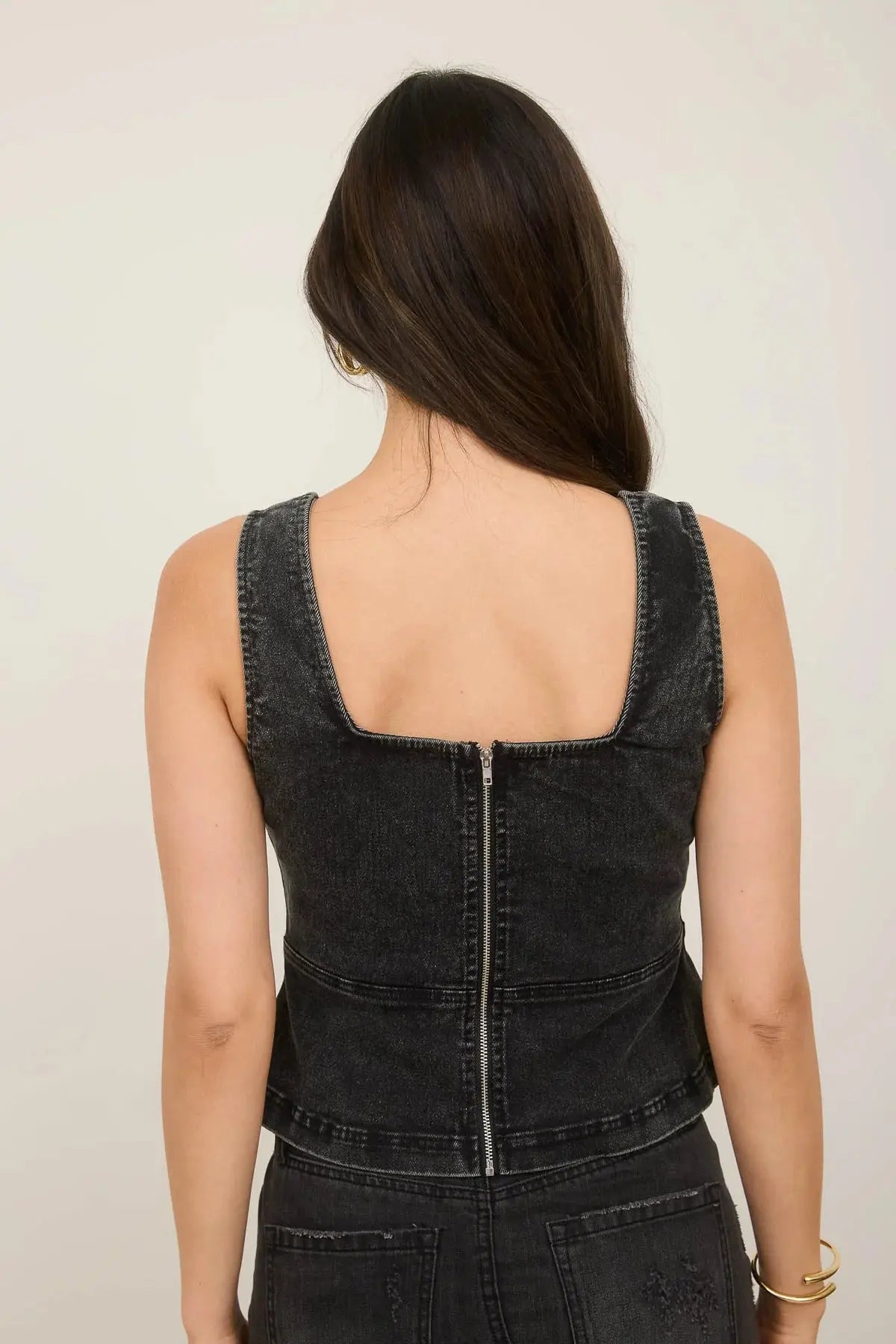 Blu Pepper Gina Denim Top – Lace Up, Square Neck, Ruffle Hem BLU PEPPER