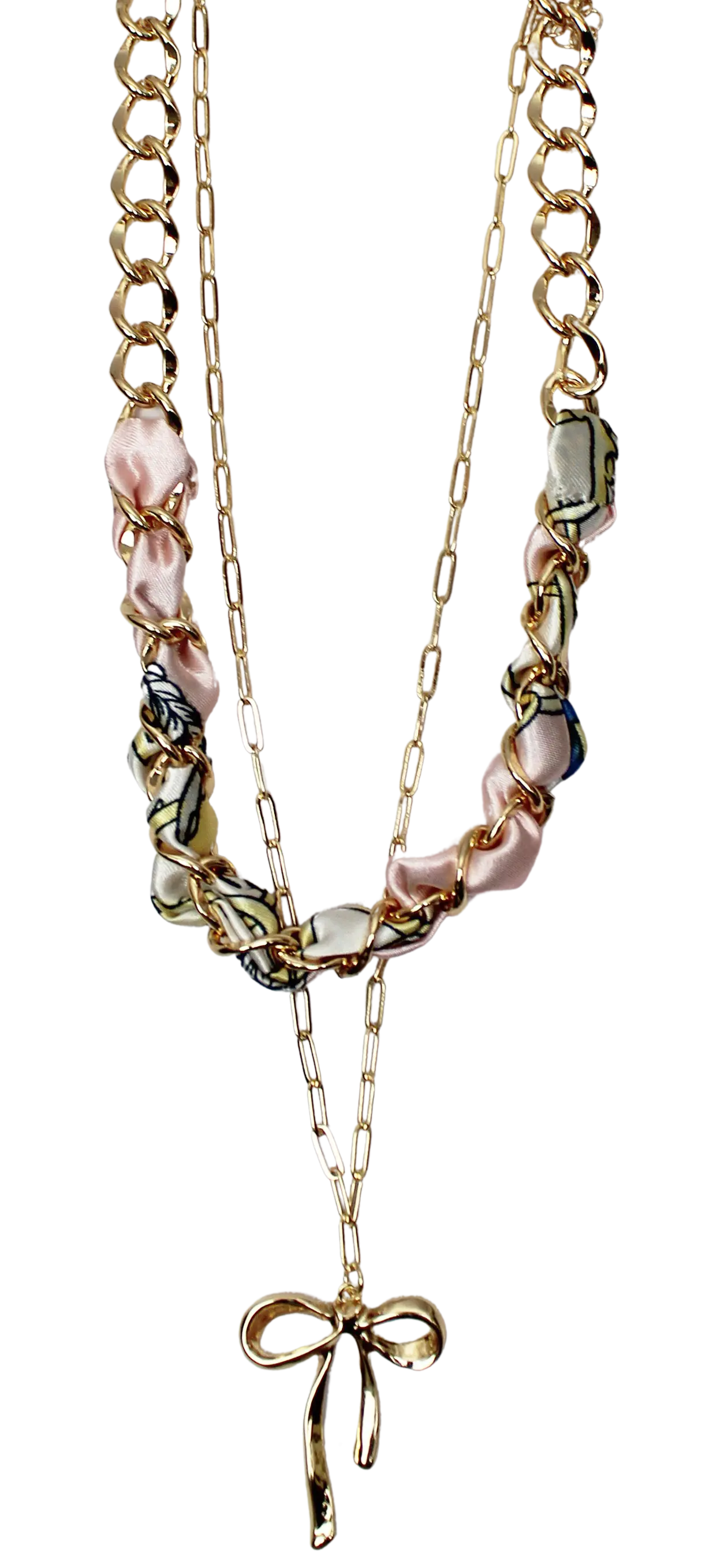 Joia Blush Ribbon Bow Charm Necklace – Layered Chain Necklace JOIA TRADING CO.