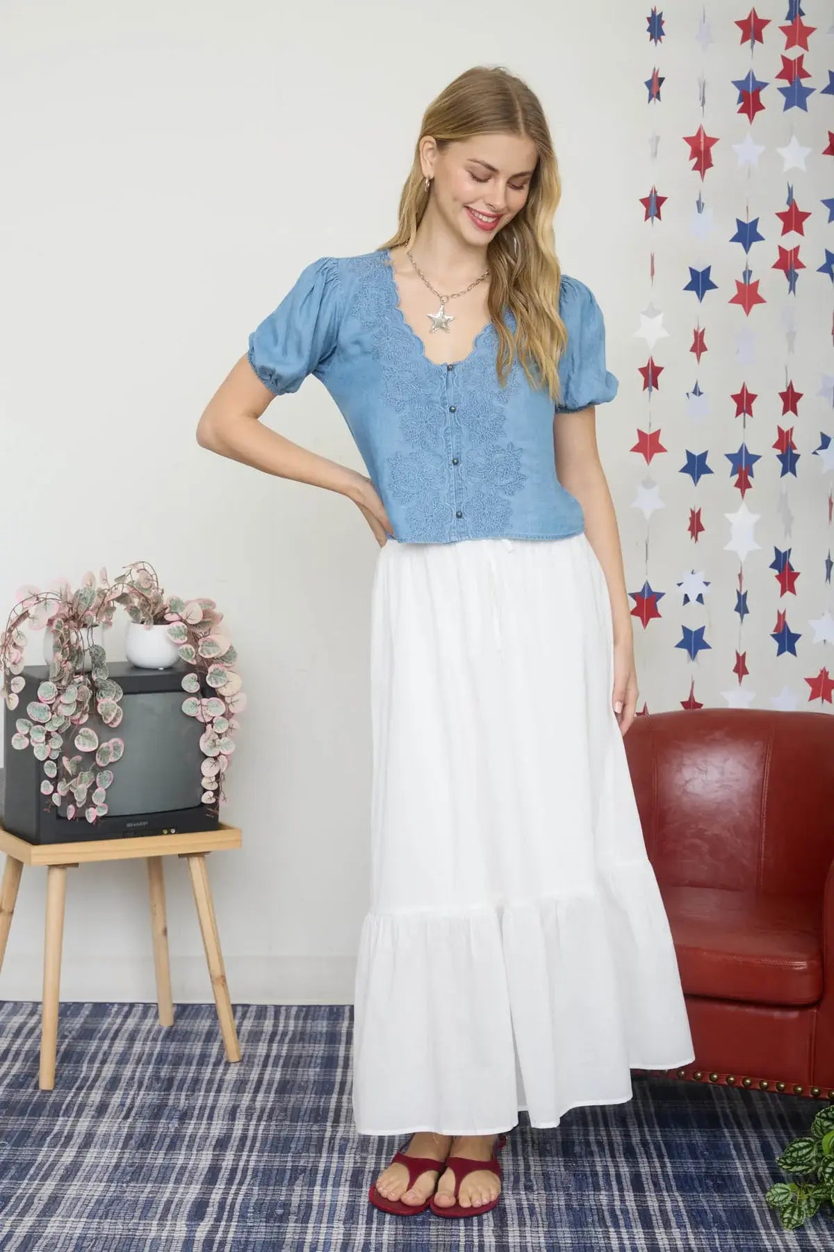 Blu Pepper Summer Girl Top – Button Down Crop Top