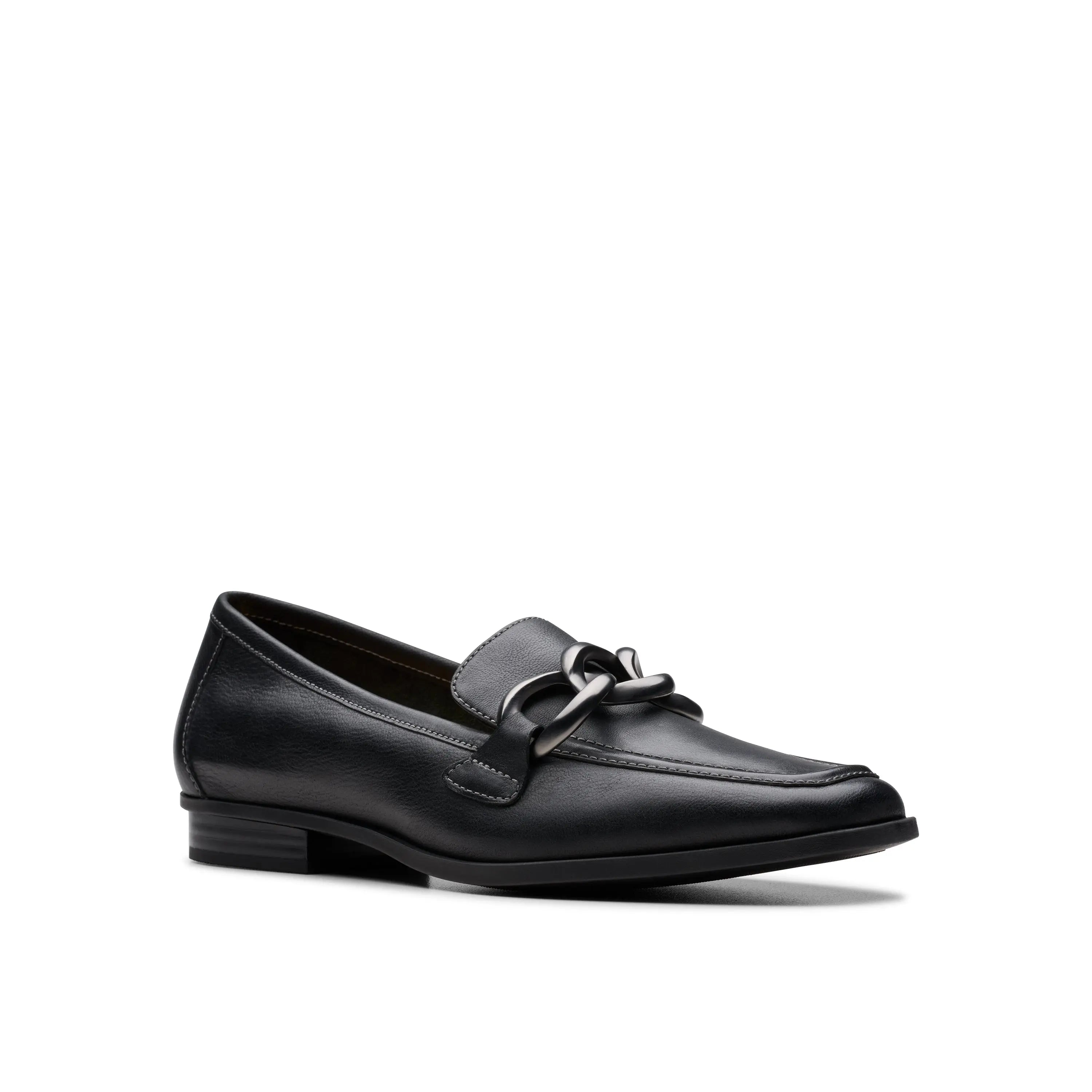 Clarks Women’s Sarafyna Iris – Leather Loafer with Chain Detail BLACK-SOFT-M-10 CLARKS