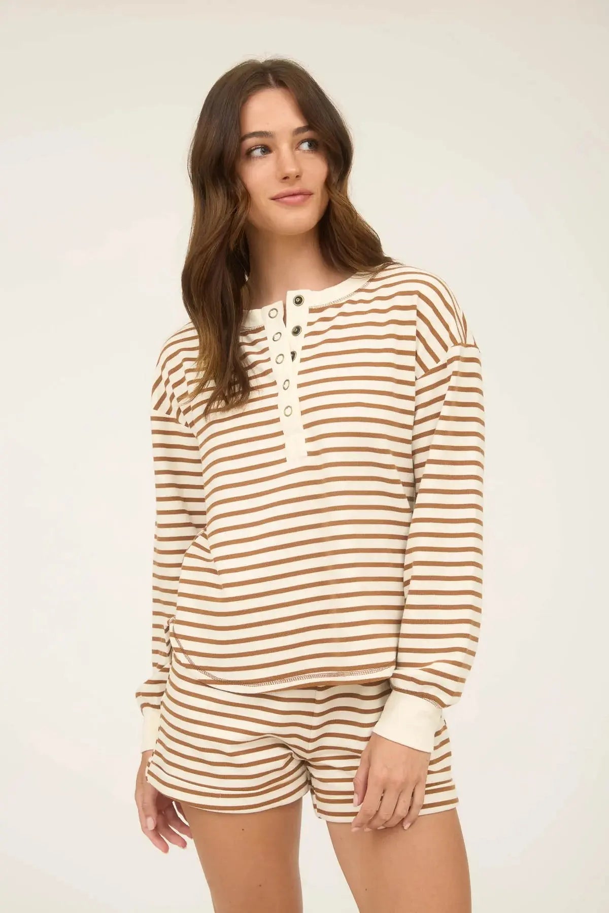 Blu Pepper Cider Me Top – Striped Henley Knit for Effortless Style BLU PEPPER