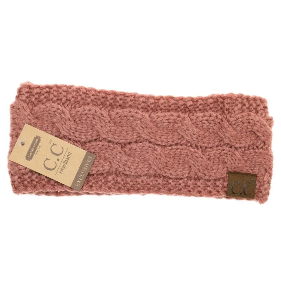 Women’s CC Solid Headwrap – Cozy Cable Knit with Fuzzy Lining