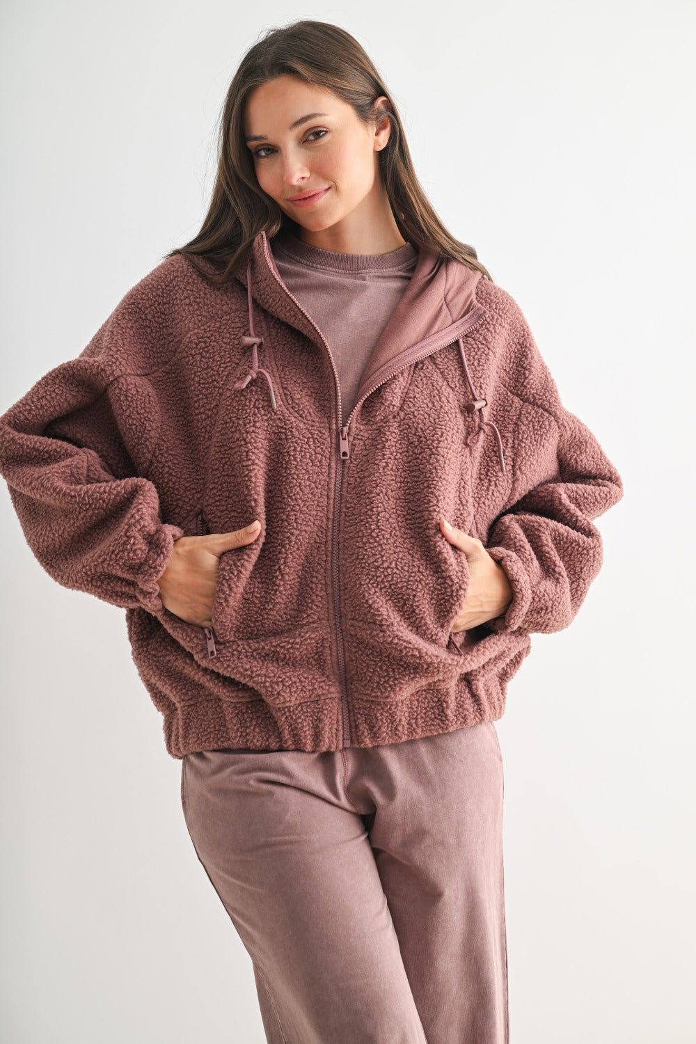 Mono B Alpine Fleece Zip-Up Hoodie – Cozy Sherpa Warmth MONO B