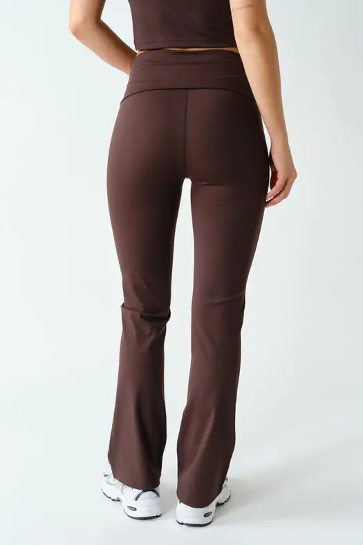 Mono B Align Fold-Over High-Waist Flare Leggings – Sleek Stretch with a Flattering Flare