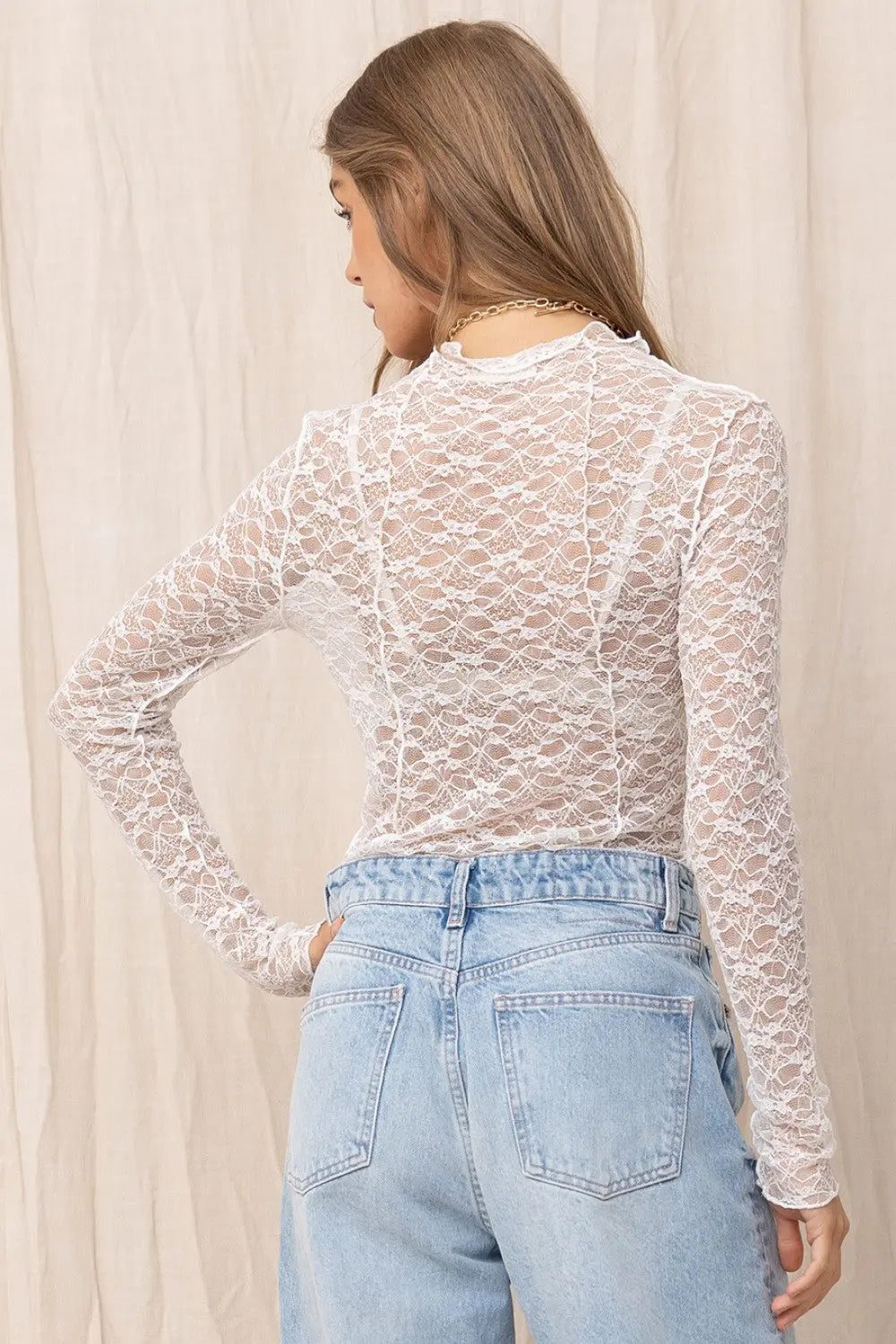 Illa Illa Maxine Sheer Lace Top – Long Sleeve High Neck Romantic Mesh Blouse ILLA ILLA