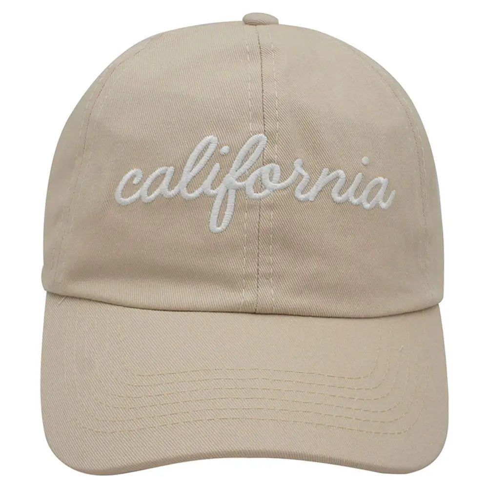 Joia Accessories California-Cursive Lettering Ballcap – Trendy West Coast Style BEIGE-WHITE-LETTERING-EA JOIA TRADING CO.