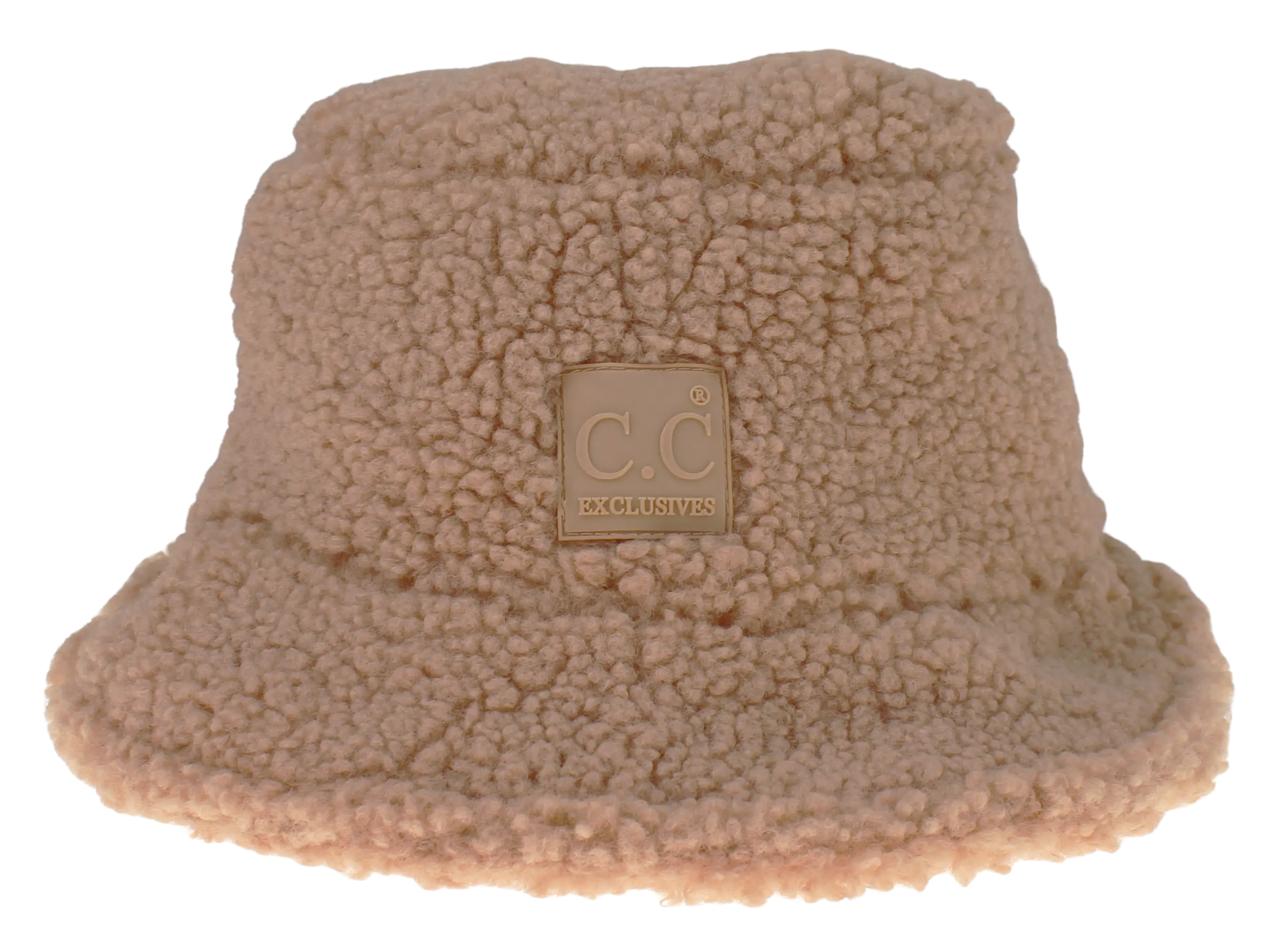 C.C. Sherpa Bucket Hat w/ Rubber Patch – Warm, Stylish Fall & Winter Hat CAMEL CHEVEUX CORP.