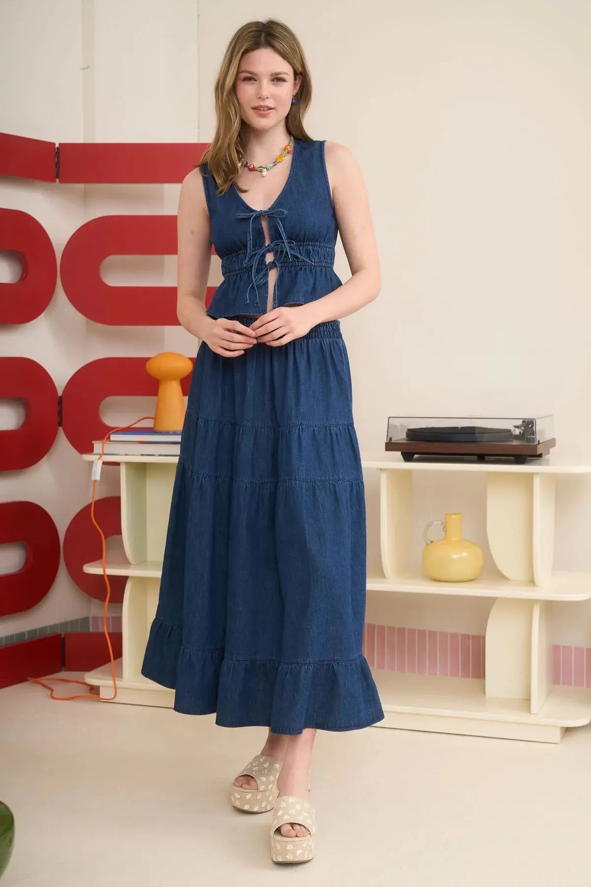 Blu Pepper Not My First Rodeo – Denim Tie-Front Crop Top DENIM-L BLU PEPPER