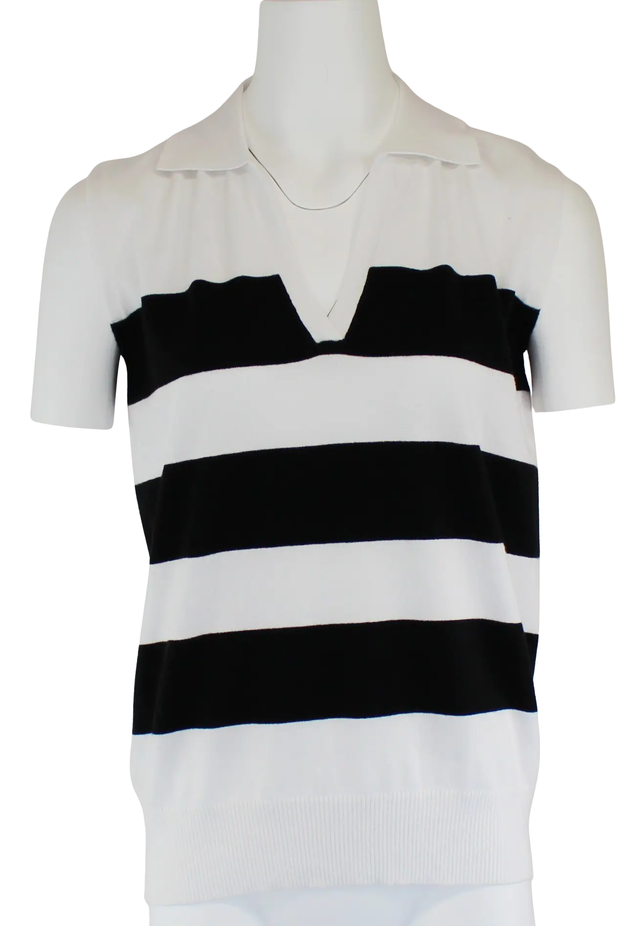 Keren Hart Kris Stripped Top – Collared Knit V-Neck BLACK/WHITE / XL KEREN HART
