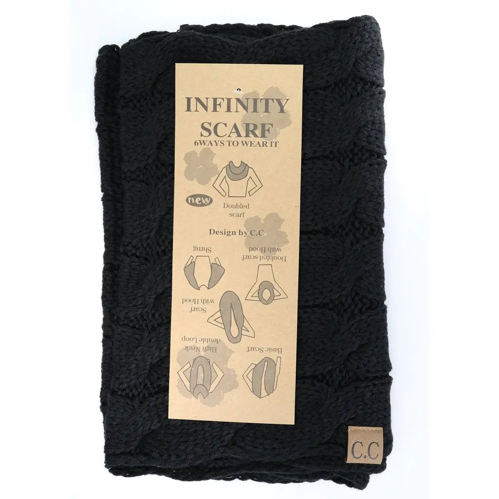 Women’s Solid Cable Knit CC Infinity Scarf – Classic & Cozy Winter Essential