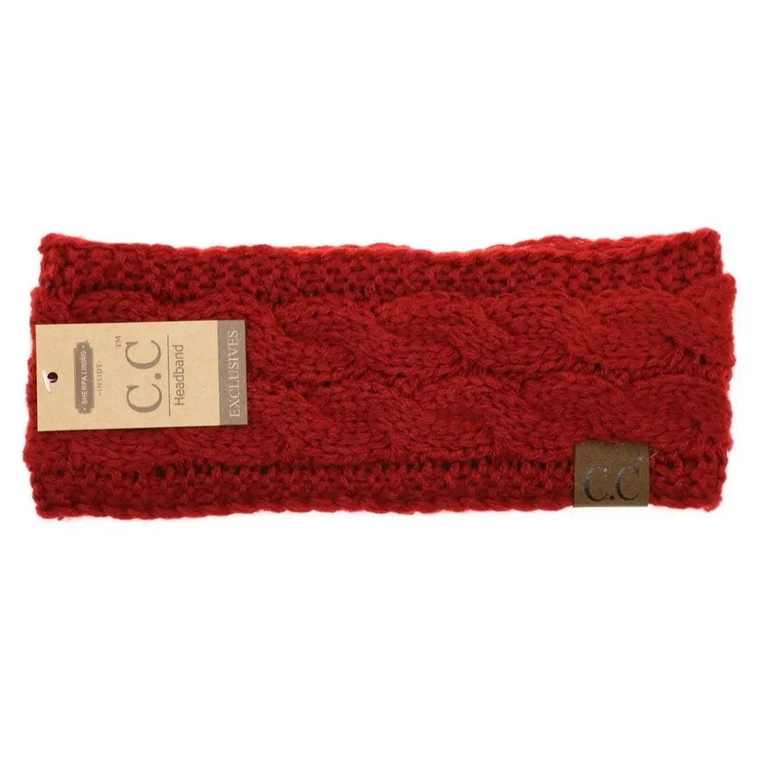 Women’s CC Solid Headwrap – Cozy Cable Knit with Fuzzy Lining