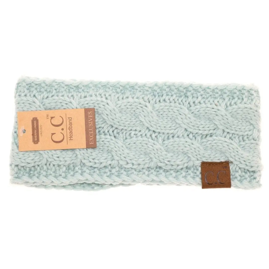 Women’s CC Solid Headwrap – Cozy Cable Knit with Fuzzy Lining
