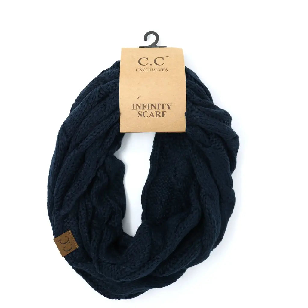 Women’s Solid Cable Knit CC Infinity Scarf – Classic & Cozy Winter Essential