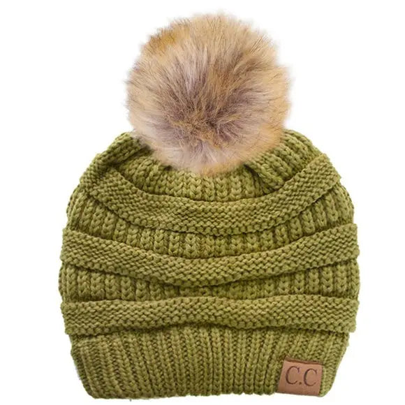 Women’s CC Beanie w/ Fur Pom – Cozy Knit with a Chic Touch