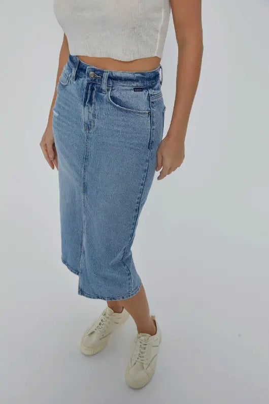 Cello Jeans Lorena High Rise Jean Midi Skirt - Effortless Style
