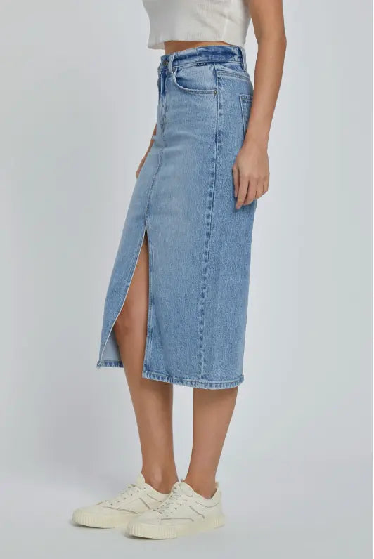 Cello Jeans Lorena High Rise Jean Midi Skirt - Effortless Style