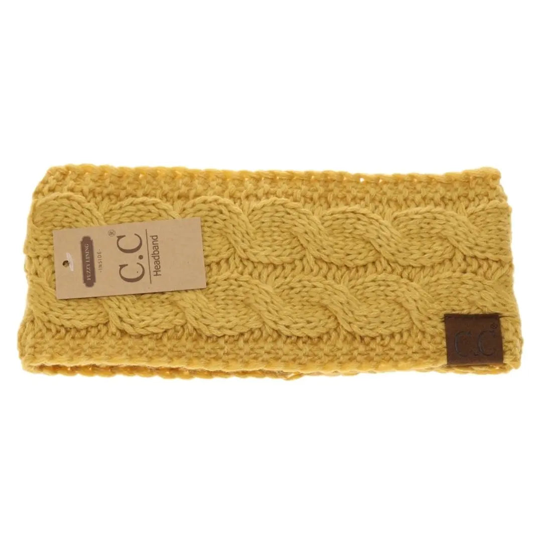 Women’s CC Solid Headwrap – Cozy Cable Knit with Fuzzy Lining